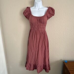 Sim & Sam Womens XS Pink Coquette Milkmaid Linen Babydoll Dress Cottage Feminine